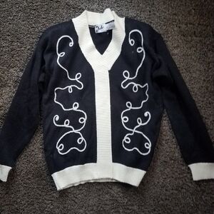 Duet Vintage Knit Sweater Women's Size Small ShoulDer Pads Black White